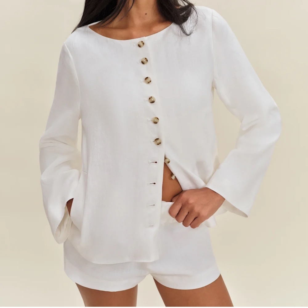 Reformation Lucia Linen Jacket Ivory - Size XS